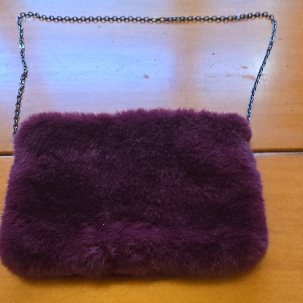 a new day Plum Faux-Fur Chain Strap Clutch